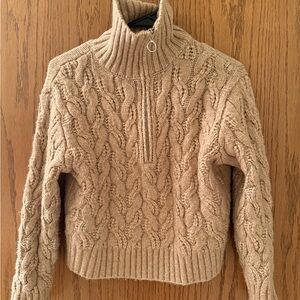 Sincerely Jules Cable-Knit Half-Zip Turtleneck Sweater - Tan